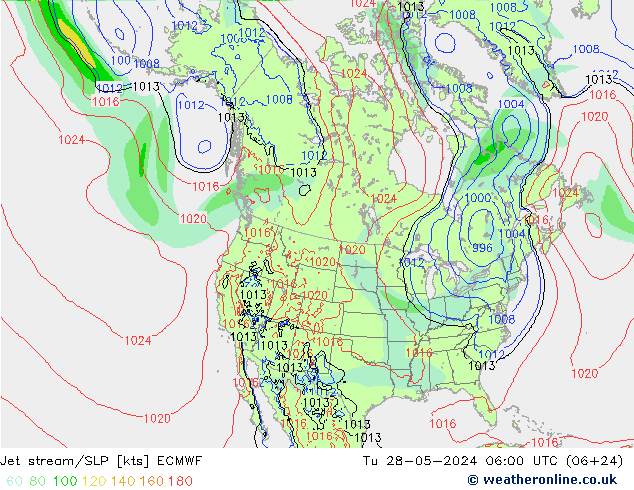 Prąd strumieniowy ECMWF wto. 28.05.2024 06 UTC