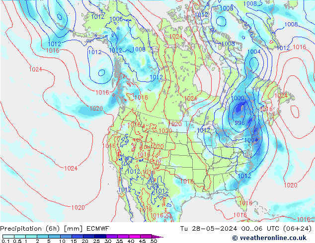 Precipitation (6h) ECMWF Tu 28.05.2024 06 UTC