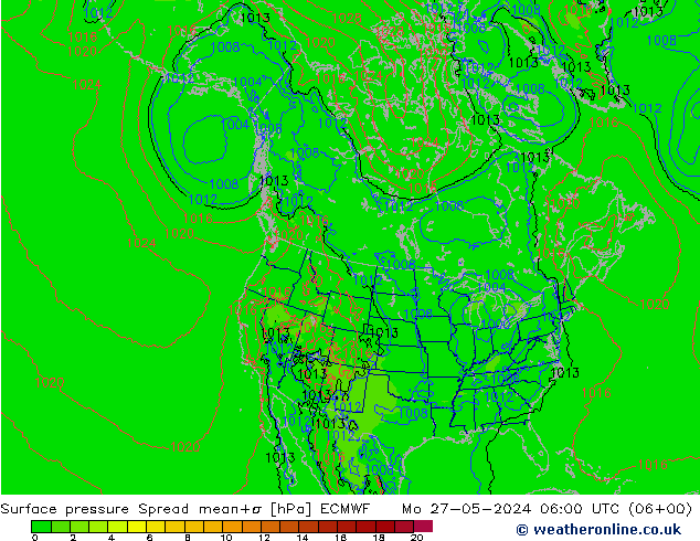 Presión superficial Spread ECMWF lun 27.05.2024 06 UTC