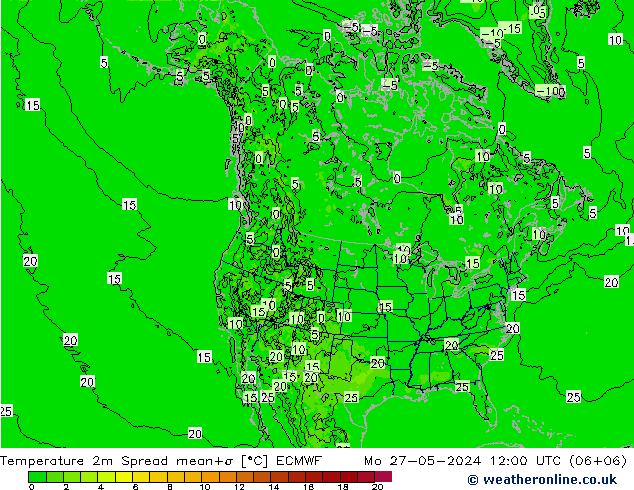 Temperaturkarte Spread ECMWF Mo 27.05.2024 12 UTC