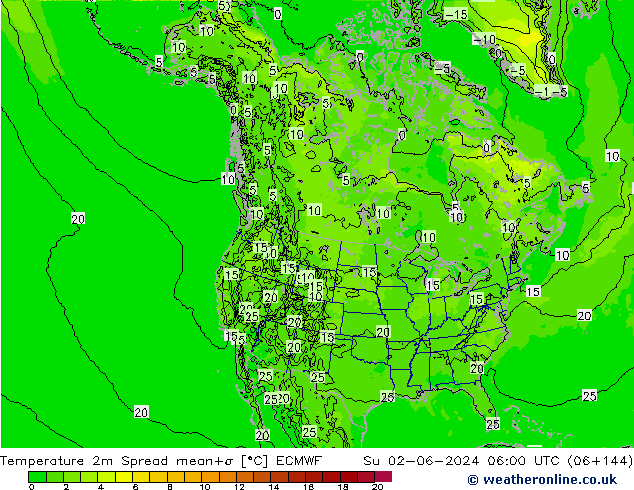 Temperatuurkaart Spread ECMWF zo 02.06.2024 06 UTC