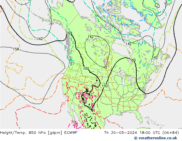 Hoogte/Temp. 850 hPa ECMWF do 30.05.2024 18 UTC