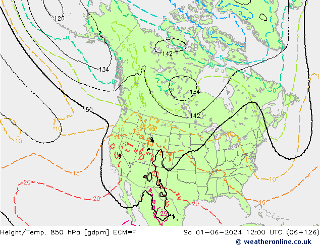 Height/Temp. 850 hPa ECMWF Sa 01.06.2024 12 UTC