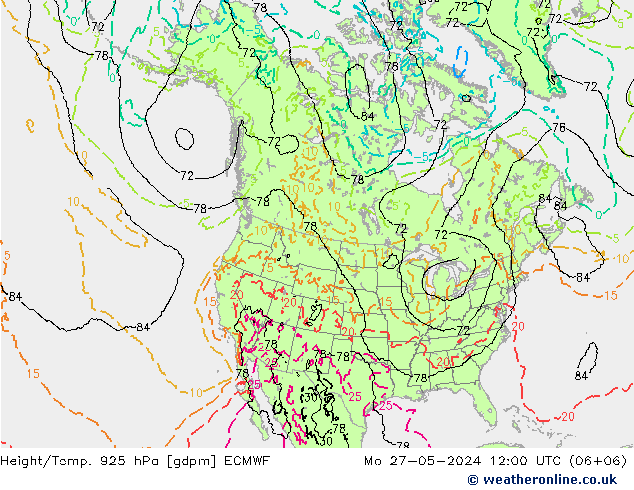 Yükseklik/Sıc. 925 hPa ECMWF Pzt 27.05.2024 12 UTC