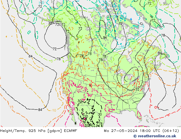 Height/Temp. 925 гПа ECMWF пн 27.05.2024 18 UTC