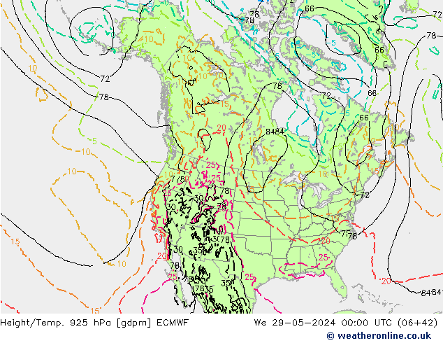 Géop./Temp. 925 hPa ECMWF mer 29.05.2024 00 UTC