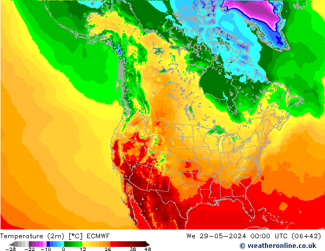 Temperature (2m) ECMWF We 29.05.2024 00 UTC