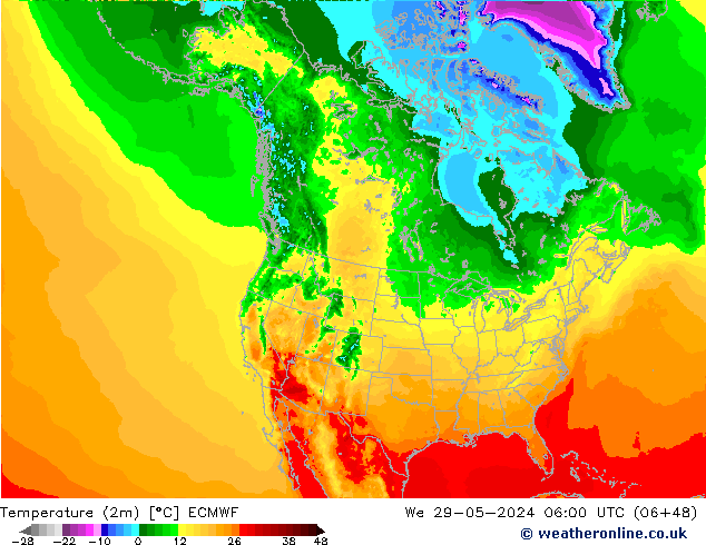 Temperatuurkaart (2m) ECMWF wo 29.05.2024 06 UTC