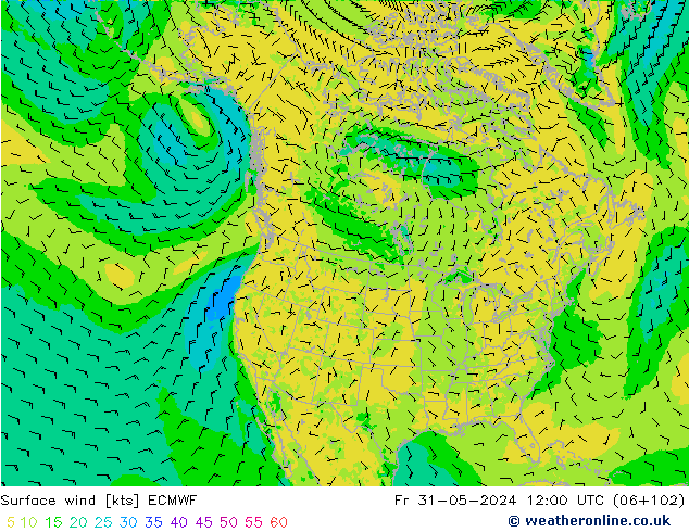 Vent 10 m ECMWF ven 31.05.2024 12 UTC