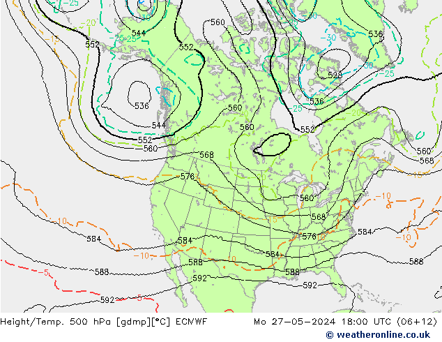 Height/Temp. 500 hPa ECMWF Seg 27.05.2024 18 UTC