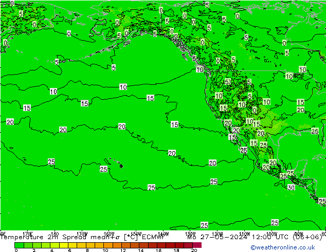 Temperature 2m Spread ECMWF Mo 27.05.2024 12 UTC