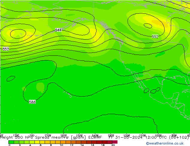 Height 500 hPa Spread ECMWF Fr 31.05.2024 12 UTC