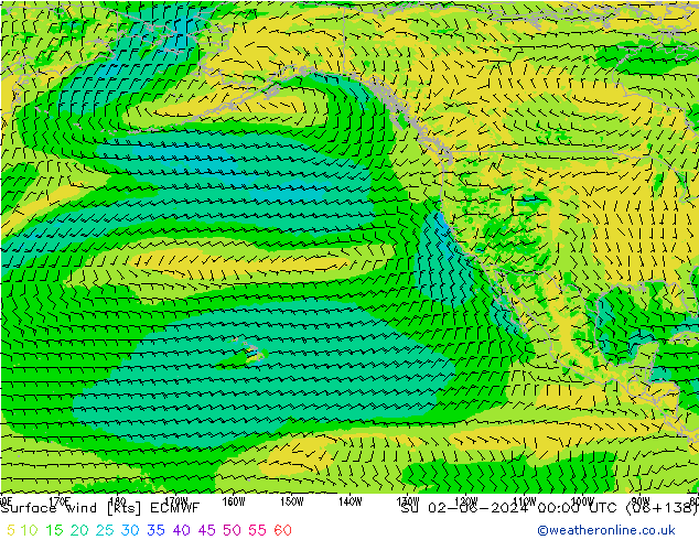 wiatr 10 m ECMWF nie. 02.06.2024 00 UTC