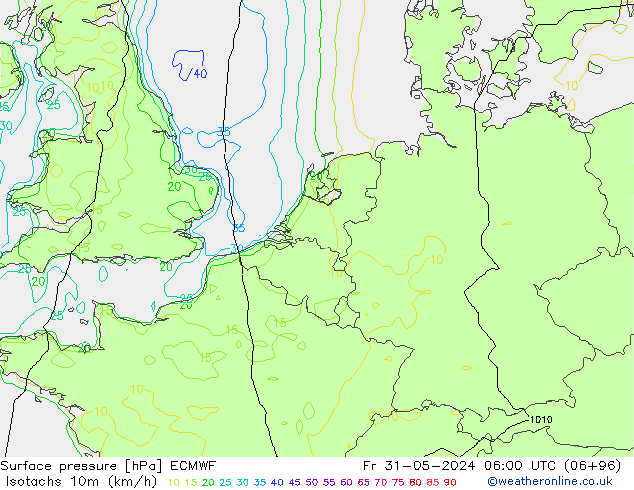 Isotachs (kph) ECMWF  31.05.2024 06 UTC