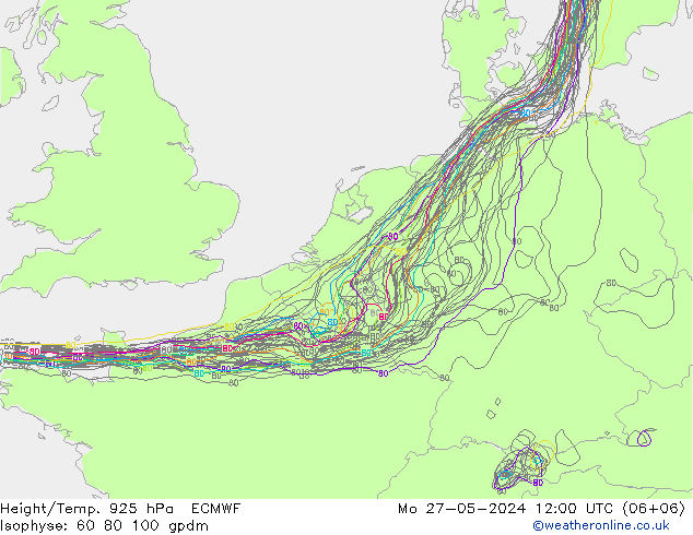 Height/Temp. 925 hPa ECMWF Mo 27.05.2024 12 UTC