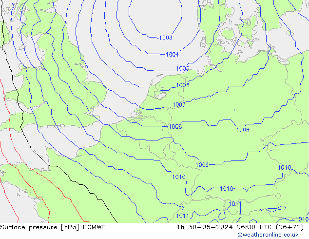 Surface pressure ECMWF Th 30.05.2024 06 UTC