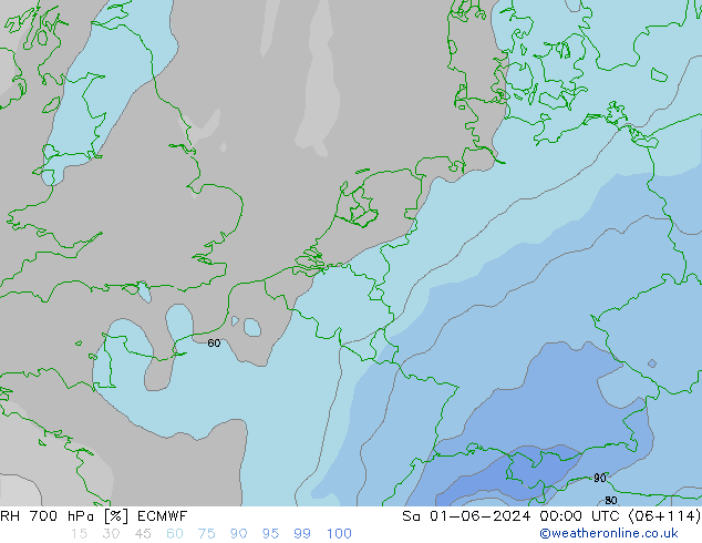 RH 700 hPa ECMWF Sa 01.06.2024 00 UTC