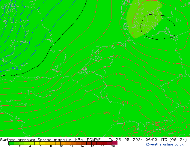 Atmosférický tlak Spread ECMWF Út 28.05.2024 06 UTC