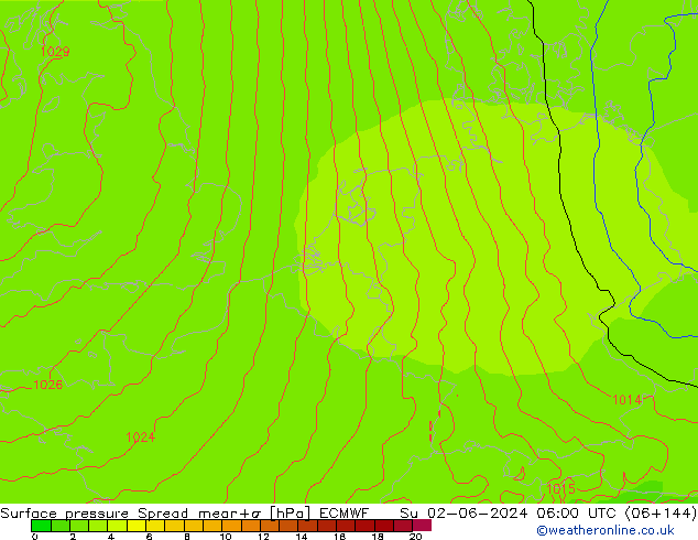 Luchtdruk op zeeniveau Spread ECMWF zo 02.06.2024 06 UTC