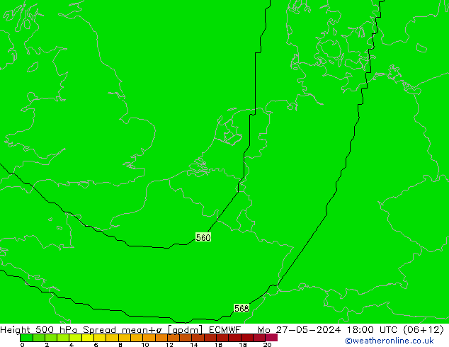 Geop. 500 hPa Spread ECMWF lun 27.05.2024 18 UTC