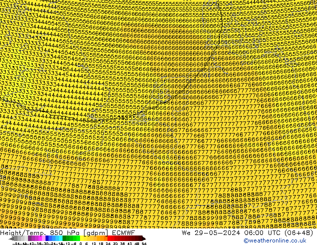 Geop./Temp. 850 hPa ECMWF mié 29.05.2024 06 UTC