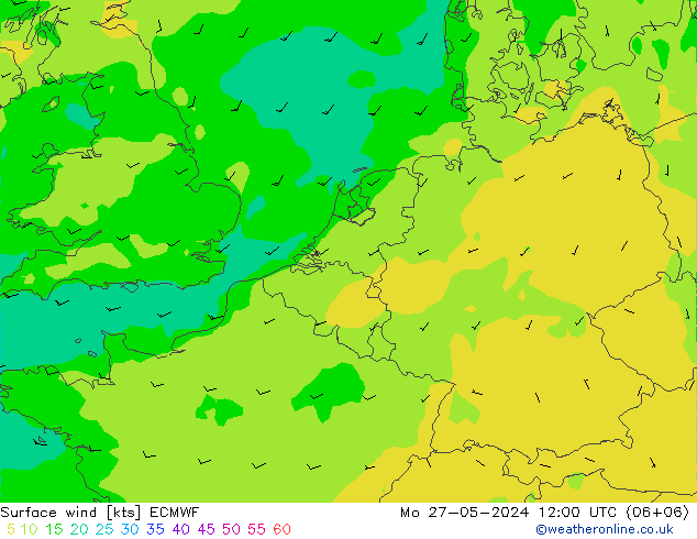 Vento 10 m ECMWF Seg 27.05.2024 12 UTC