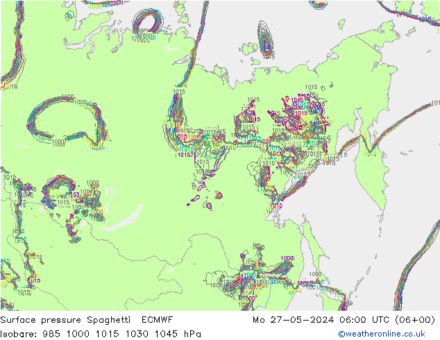 Pressione al suolo Spaghetti ECMWF lun 27.05.2024 06 UTC