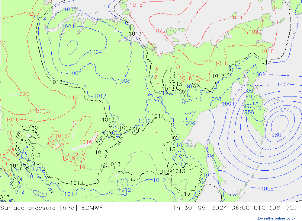 Surface pressure ECMWF Th 30.05.2024 06 UTC