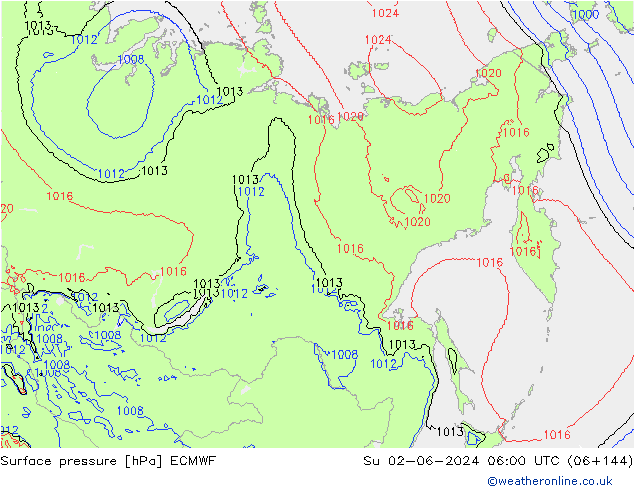 приземное давление ECMWF Вс 02.06.2024 06 UTC