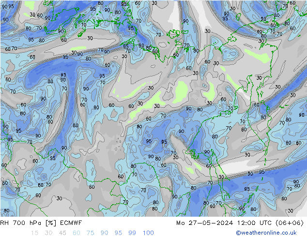 RH 700 hPa ECMWF Po 27.05.2024 12 UTC