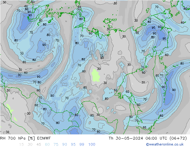 RH 700 hPa ECMWF Do 30.05.2024 06 UTC