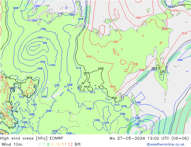 High wind areas ECMWF Mo 27.05.2024 12 UTC