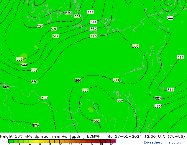 Height 500 hPa Spread ECMWF Mo 27.05.2024 12 UTC