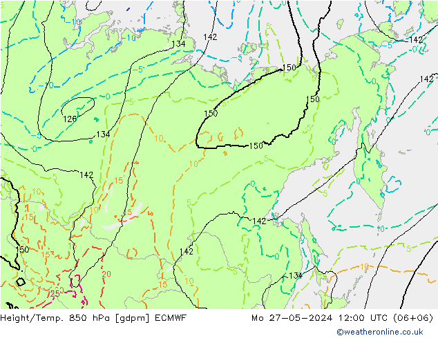 Height/Temp. 850 hPa ECMWF Mo 27.05.2024 12 UTC