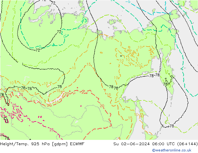 Hoogte/Temp. 925 hPa ECMWF zo 02.06.2024 06 UTC