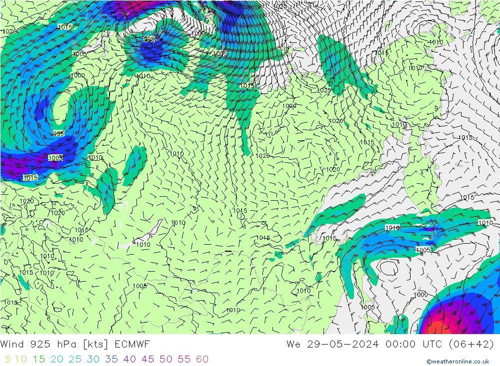 Wind 925 hPa ECMWF St 29.05.2024 00 UTC