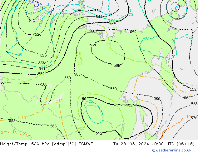 Height/Temp. 500 hPa ECMWF  28.05.2024 00 UTC