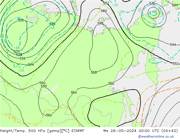 Height/Temp. 500 гПа ECMWF ср 29.05.2024 00 UTC