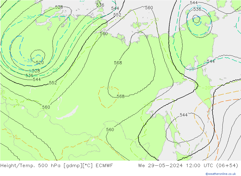 Geop./Temp. 500 hPa ECMWF mié 29.05.2024 12 UTC