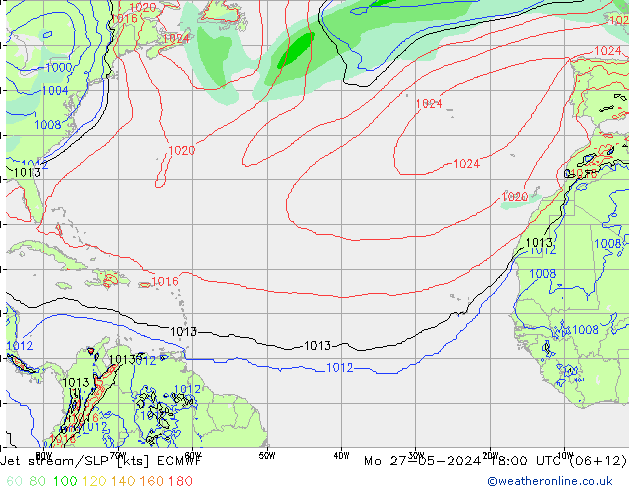 Jet stream/SLP ECMWF Mo 27.05.2024 18 UTC