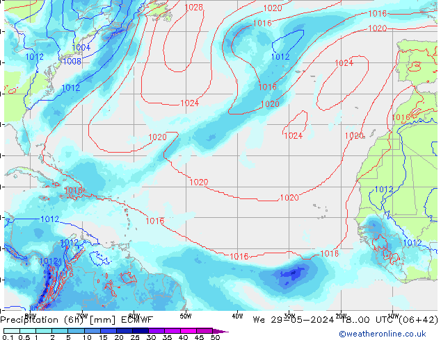 Precipitação (6h) ECMWF Qua 29.05.2024 00 UTC