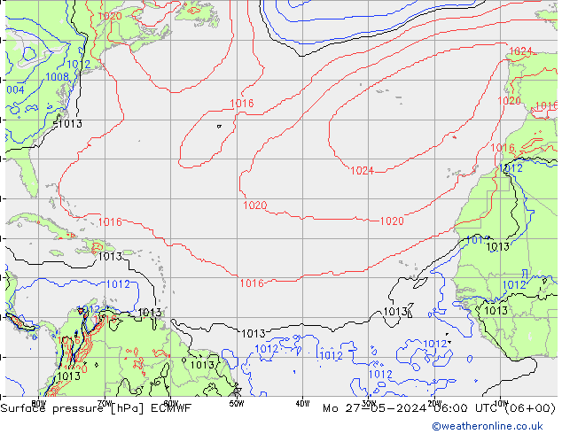 Pressione al suolo ECMWF lun 27.05.2024 06 UTC