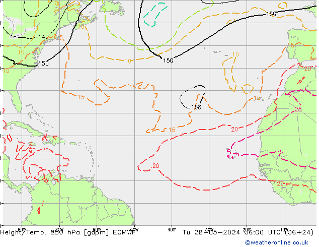 Yükseklik/Sıc. 850 hPa ECMWF Sa 28.05.2024 06 UTC