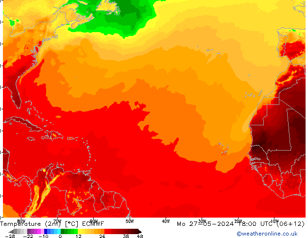 température (2m) ECMWF lun 27.05.2024 18 UTC