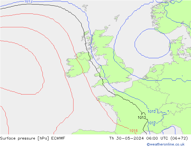 pressão do solo ECMWF Qui 30.05.2024 06 UTC