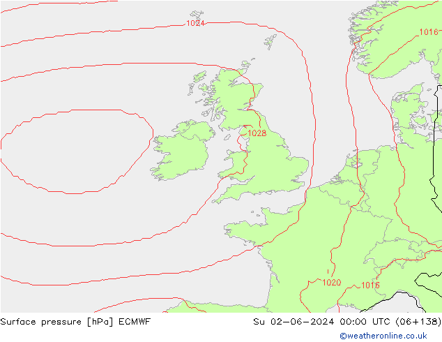 Surface pressure ECMWF Su 02.06.2024 00 UTC