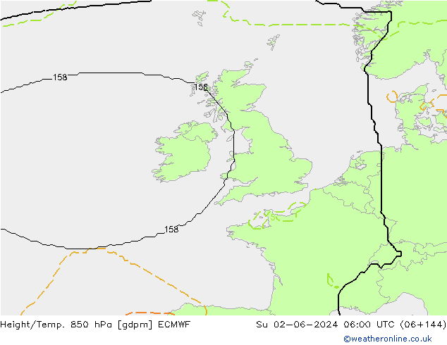 Yükseklik/Sıc. 850 hPa ECMWF Paz 02.06.2024 06 UTC