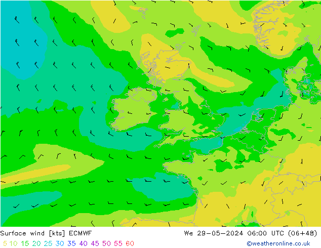 Surface wind ECMWF We 29.05.2024 06 UTC