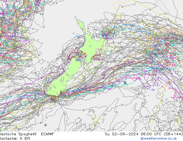 Eşrüzgar Hızları Spaghetti ECMWF Paz 02.06.2024 06 UTC