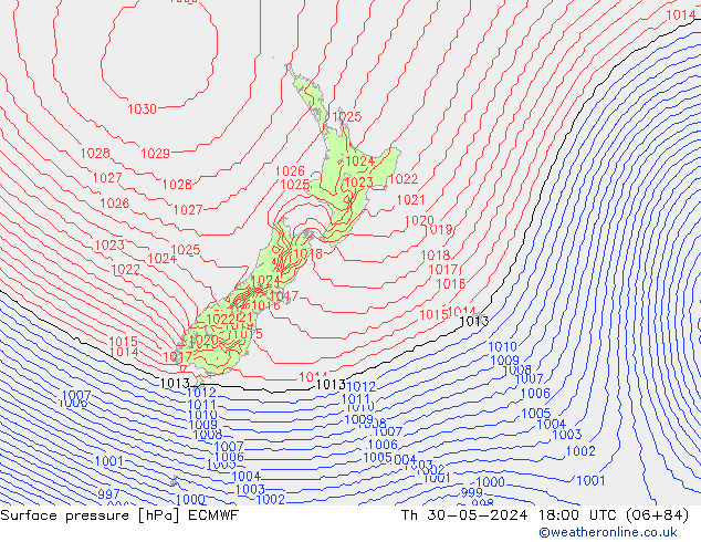 pressão do solo ECMWF Qui 30.05.2024 18 UTC